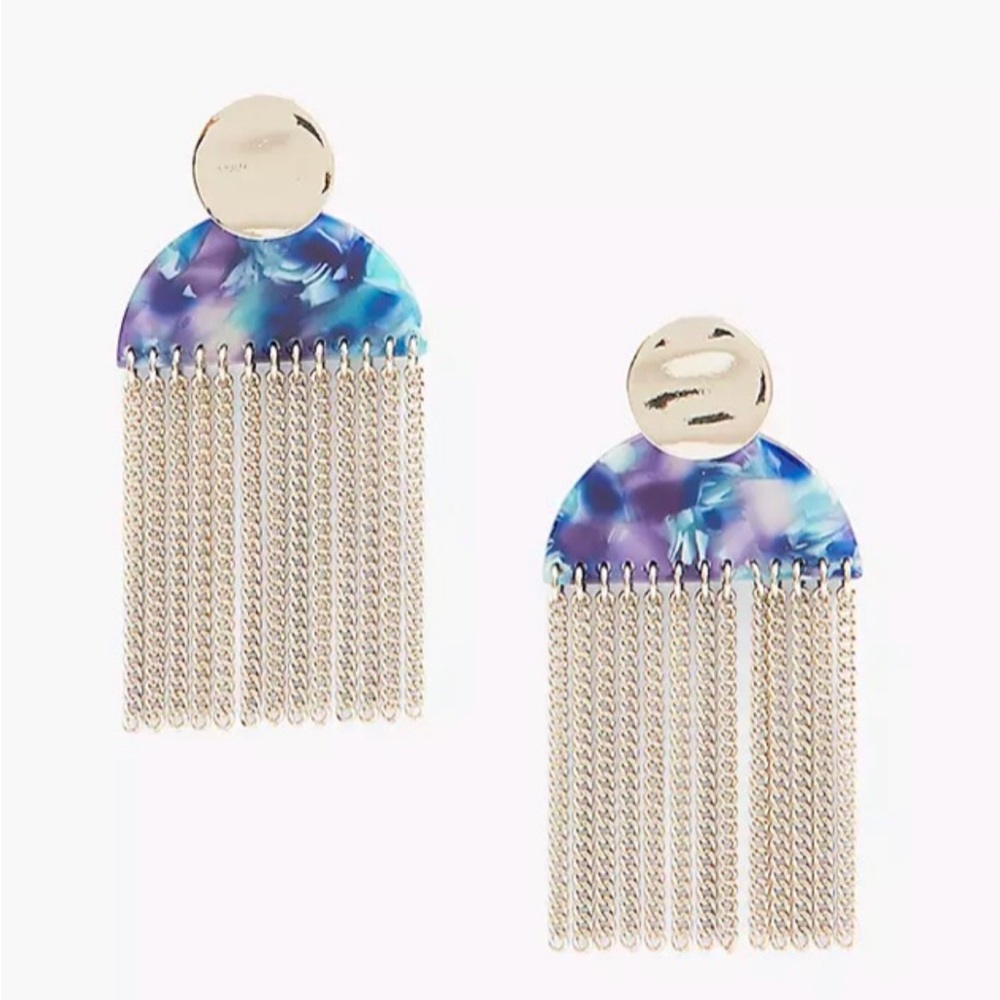 Lane Bryant Silver, green, blue and Purple Chain Fringe Earrings